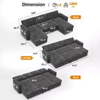 Canapé d'angle convertible Dyonery 105 avec lit gigogne, canapé-lit en U avec dossier inclinable/USB, assemblage sans outils, velours côtelé gris