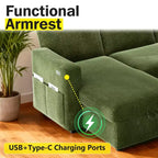 Canapé d'angle convertible Dyonery 105 avec lit gigogne, canapé-lit en U avec dossier inclinable/USB, assemblage sans outils, velours côtelé gris