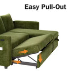 Canapé d'angle convertible Dyonery 105 avec lit gigogne, canapé-lit en U avec dossier inclinable/USB, assemblage sans outils, velours côtelé gris