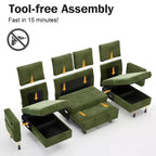 Canapé d'angle convertible Dyonery 105 avec lit gigogne, canapé-lit en U avec dossier inclinable/USB, assemblage sans outils, velours côtelé gris