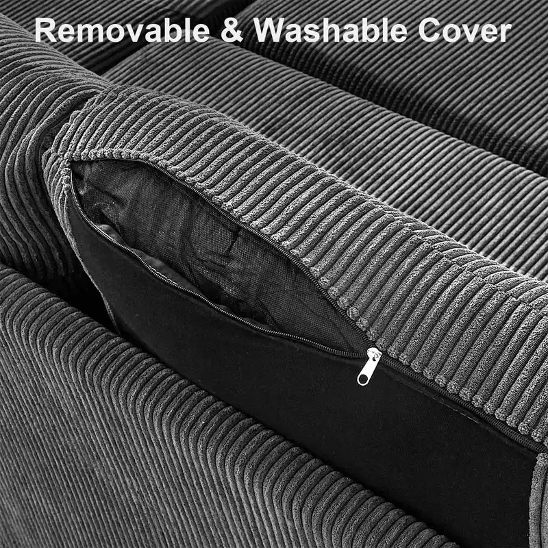 Canapé d'angle convertible Dyonery 105 avec lit gigogne, canapé-lit en U avec dossier inclinable/USB, assemblage sans outils, velours côtelé gris