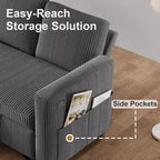 Canapé d'angle convertible Dyonery 105 avec lit gigogne, canapé-lit en U avec dossier inclinable/USB, assemblage sans outils, velours côtelé gris