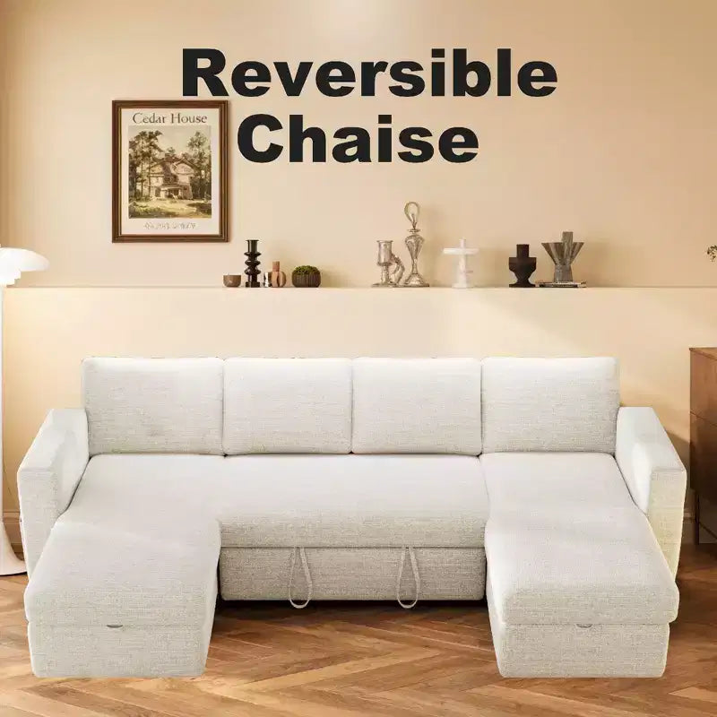 Canapé d'angle convertible Dyonery 105 avec lit gigogne, canapé-lit en U avec dossier inclinable/USB, assemblage sans outils, velours côtelé gris