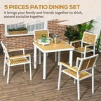 Ensemble repas d'extérieur 5 pièces pour 4 personnes, salon de jardin en rotin tressé, table et chaises de patio avec coussins, table carrée en métal
