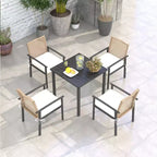Ensemble repas d'extérieur 5 pièces pour 4 personnes, salon de jardin en rotin tressé, table et chaises de patio avec coussins, table carrée en métal