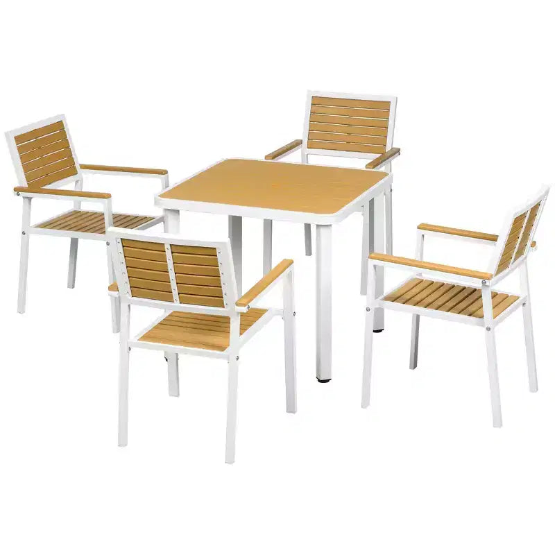 Ensemble repas d'extérieur 5 pièces pour 4 personnes, salon de jardin en rotin tressé, table et chaises de patio avec coussins, table carrée en métal
