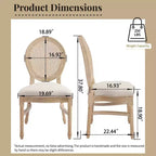 Lot de 2 chaises de salle à manger rustiques françaises rembourrées avec dossier rond en rotin, chaises de cuisine sans accoudoirs en bois massif de style ferme pour salle à manger - Panipeachy