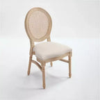 Lot de 2 chaises de salle à manger rustiques françaises rembourrées avec dossier rond en rotin, chaises de cuisine sans accoudoirs en bois massif de style ferme pour salle à manger - Panipeachy