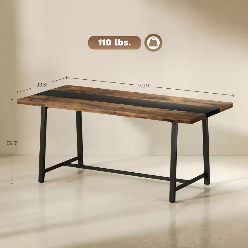 Table de cuisine industrielle pour 8 personnes, table de salle à manger de 180 cm de long avec grand plateau et pieds en acier pour salle à manger