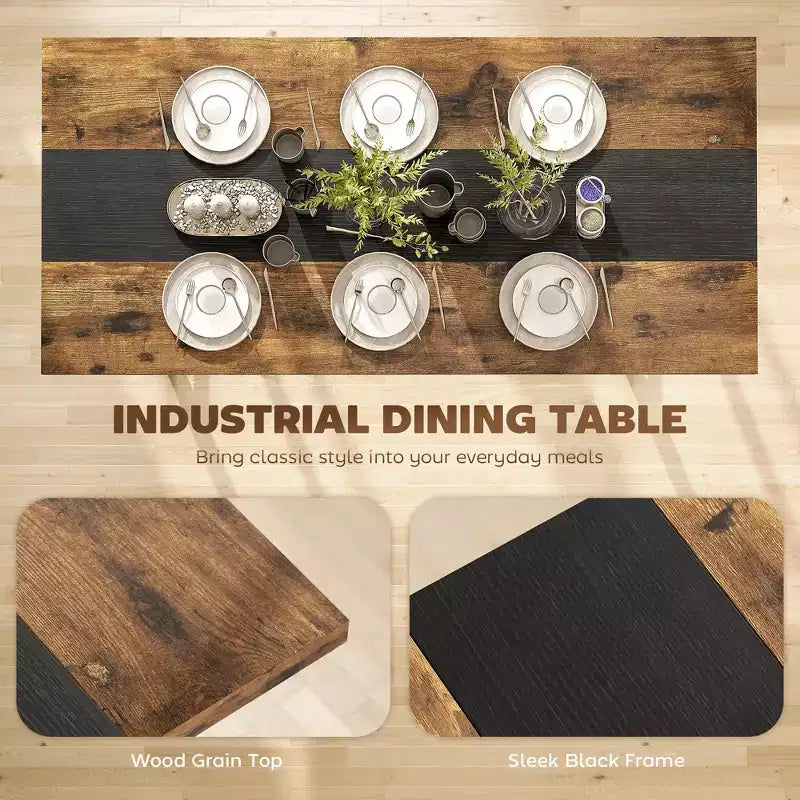 Table de cuisine industrielle pour 8 personnes, table de salle à manger de 180 cm de long avec grand plateau et pieds en acier pour salle à manger