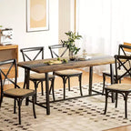 Table de cuisine industrielle pour 8 personnes, table de salle à manger de 180 cm de long avec grand plateau et pieds en acier pour salle à manger