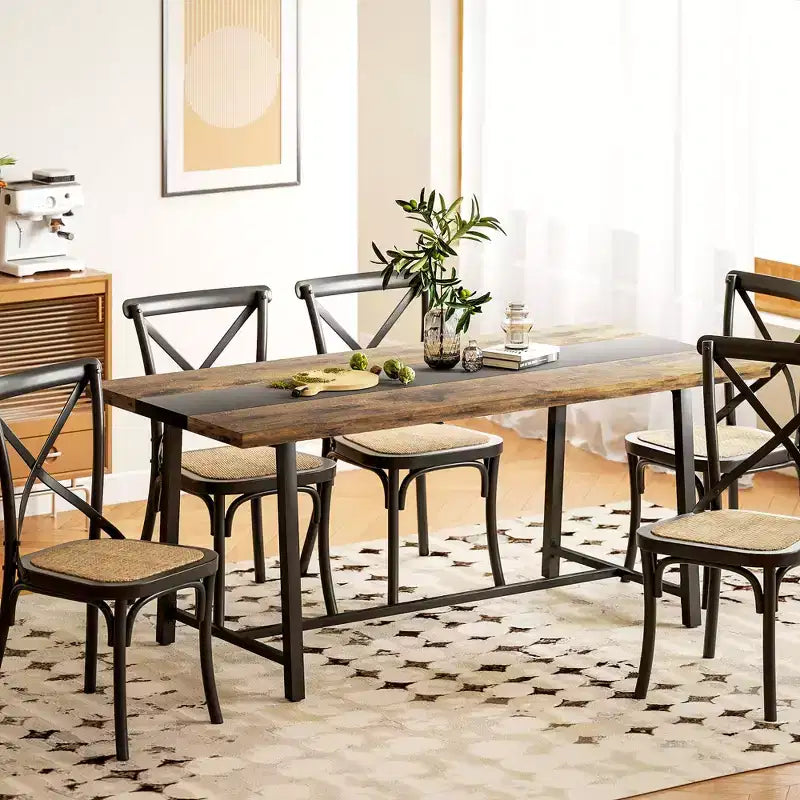 Table de cuisine industrielle pour 8 personnes, table de salle à manger de 180 cm de long avec grand plateau et pieds en acier pour salle à manger