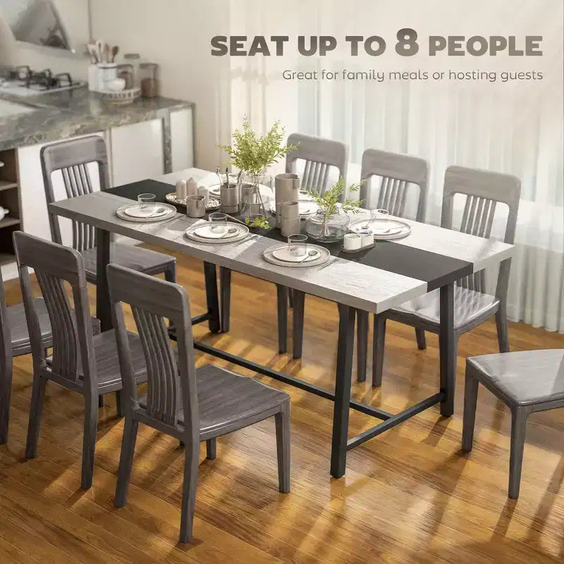 Table de cuisine industrielle pour 8 personnes, table de salle à manger de 180 cm de long avec grand plateau et pieds en acier pour salle à manger