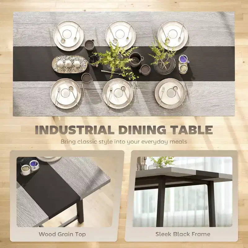 Table de cuisine industrielle pour 8 personnes, table de salle à manger de 180 cm de long avec grand plateau et pieds en acier pour salle à manger