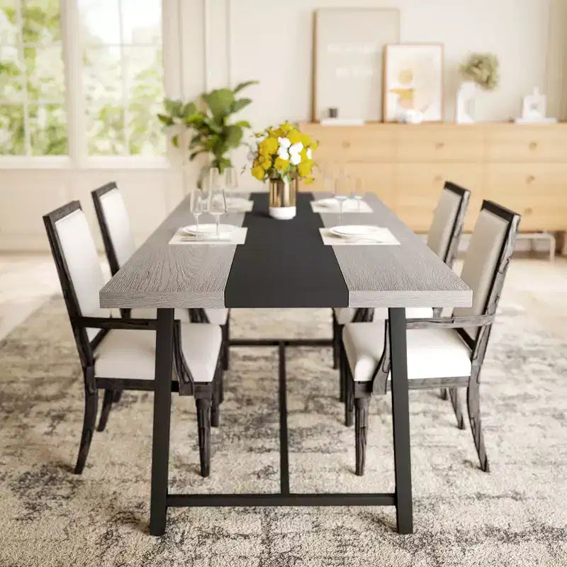 Table de cuisine industrielle pour 8 personnes, table de salle à manger de 180 cm de long avec grand plateau et pieds en acier pour salle à manger