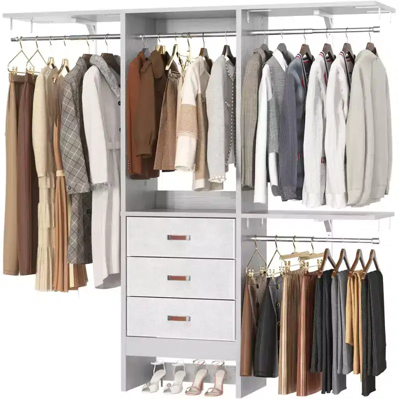 Système d'organisation de placard Besiost 5FT avec tiroirs en tissu, penderie de placard avec tringles de suspension