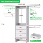 Système d'organisation de placard Besiost 5FT avec tiroirs en tissu, penderie de placard avec tringles de suspension
