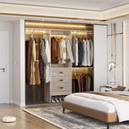 Système d'organisation de placard Besiost 5FT avec tiroirs en tissu, penderie de placard avec tringles de suspension