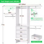 Système d'organisation de placard Besiost 5FT avec tiroirs en tissu, penderie de placard avec tringles de suspension