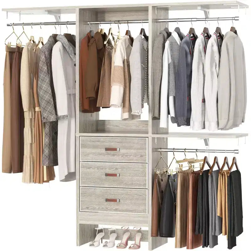 Système d'organisation de placard Besiost 5FT avec tiroirs en tissu, penderie de placard avec tringles de suspension