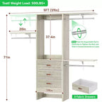 Système d'organisation de placard Besiost 5FT avec tiroirs en tissu, penderie de placard avec tringles de suspension