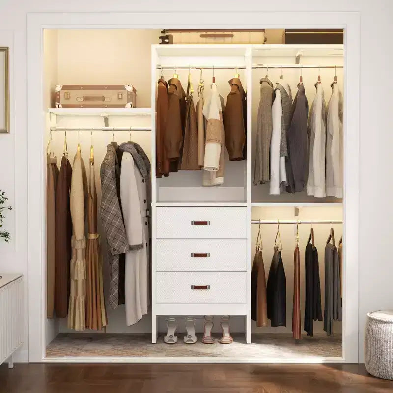 Système d'organisation de placard Besiost 5FT avec tiroirs en tissu, penderie de placard avec tringles de suspension