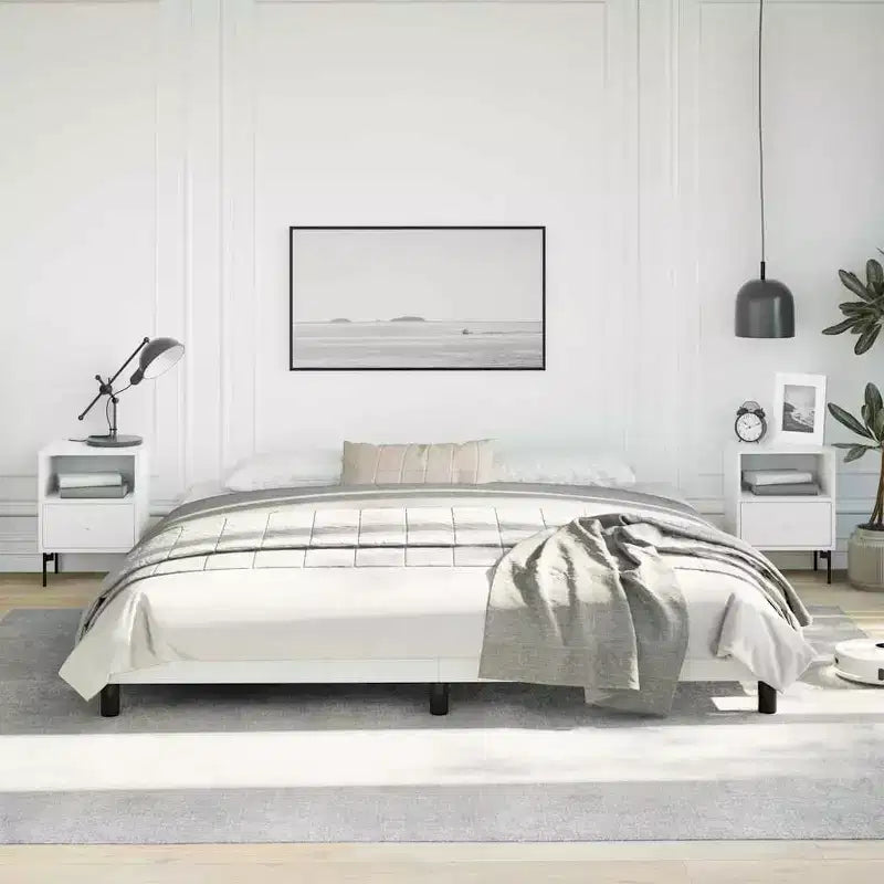 Bed Frame White Faux leather, plywood, engineered wood King