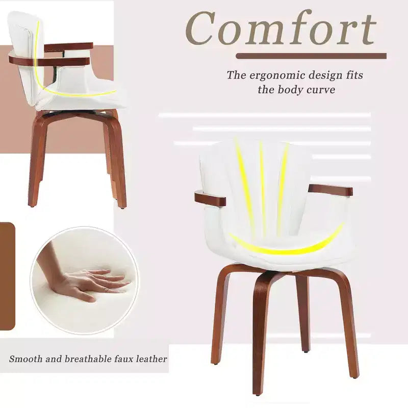 Homy Casa Lot de 2 chaises de salle à manger pivotantes en similicuir PU avec cadre en bois courbé et accoudoirs