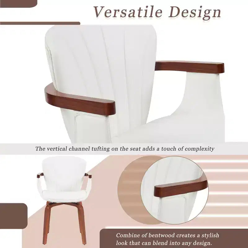 Homy Casa Lot de 2 chaises de salle à manger pivotantes en similicuir PU avec cadre en bois courbé et accoudoirs
