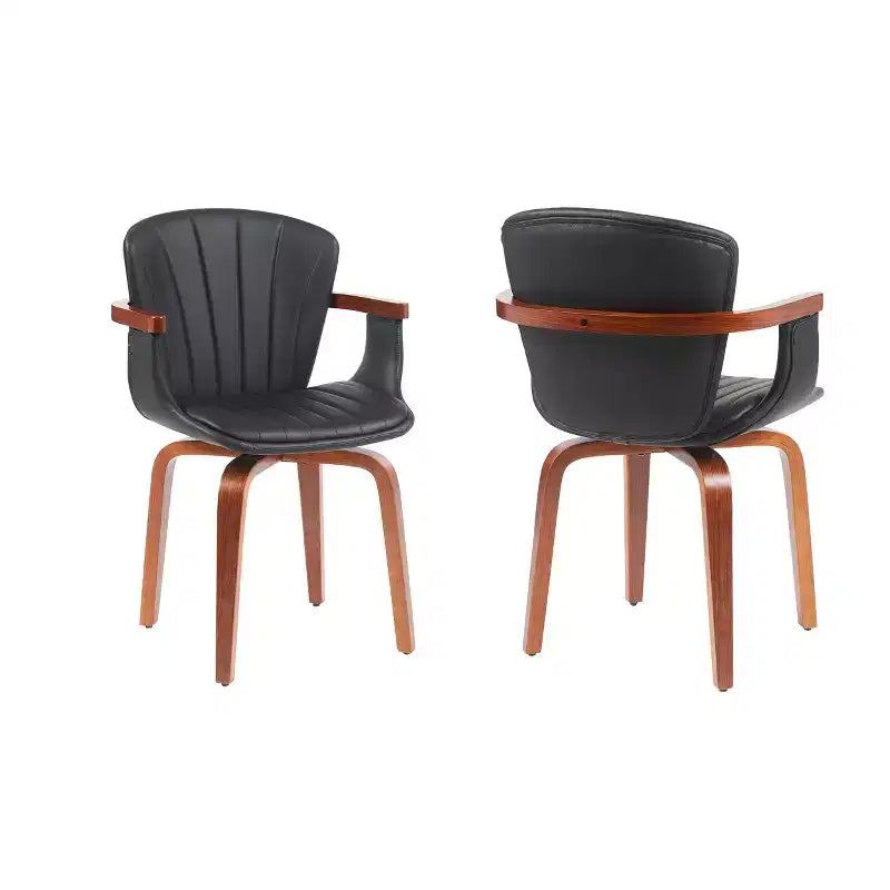 Homy Casa Lot de 2 chaises de salle à manger pivotantes en similicuir PU avec cadre en bois courbé et accoudoirs