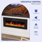 Meuble TV avec cheminée, LED et meuble de rangement, Meuble TV noir avec cheminée électrique de 36 pouces pour téléviseurs de 65/70 pouces pour le salon