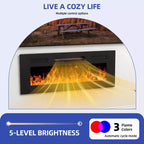 Meuble TV avec cheminée, LED et meuble de rangement, Meuble TV noir avec cheminée électrique de 36 pouces pour téléviseurs de 65/70 pouces pour le salon