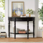 39 French Country Half Moon Console Table, Farmhouse Demilune Entryway Table with Drawer & Storage Shelf - Panipeachy