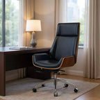 Chaise de bureau exécutive HomeRoots, réglable en hauteur, pivotante et à roulettes, en bois de rose noir et argent