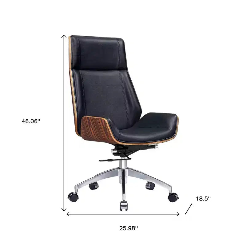 Chaise de bureau exécutive HomeRoots, réglable en hauteur, pivotante et à roulettes, en bois de rose noir et argent