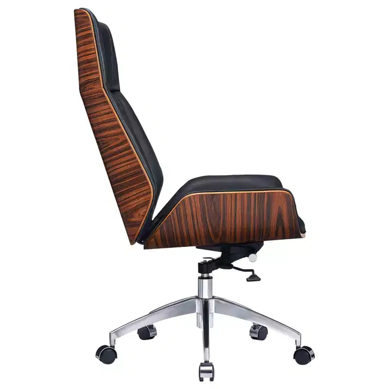 Chaise de bureau exécutive HomeRoots, réglable en hauteur, pivotante et à roulettes, en bois de rose noir et argent