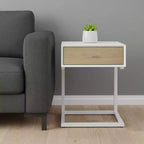 Table d'appoint HomeRoots 25 blanche en bois naturel et acier avec tiroir et port USB
