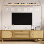 Meuble TV pour téléviseurs de 75 pouces, meuble de divertissement moderne en bois avec 2 armoires et 2 tiroirs, table console avec pieds en bois robustes