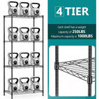 Étagères de rangement en acier noir à 4 niveaux, fil utilitaire robuste, organisateur de rack, maison, 453,6 kg, 33 cm P x 60 cm L x 135,6 cm H