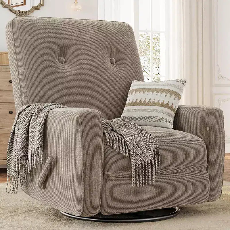 Fauteuil inclinable surdimensionné Acekool avec fonction pivotante et basculante, lin, fauteuil inclinable et coulissant à 360° pour salon, chambre