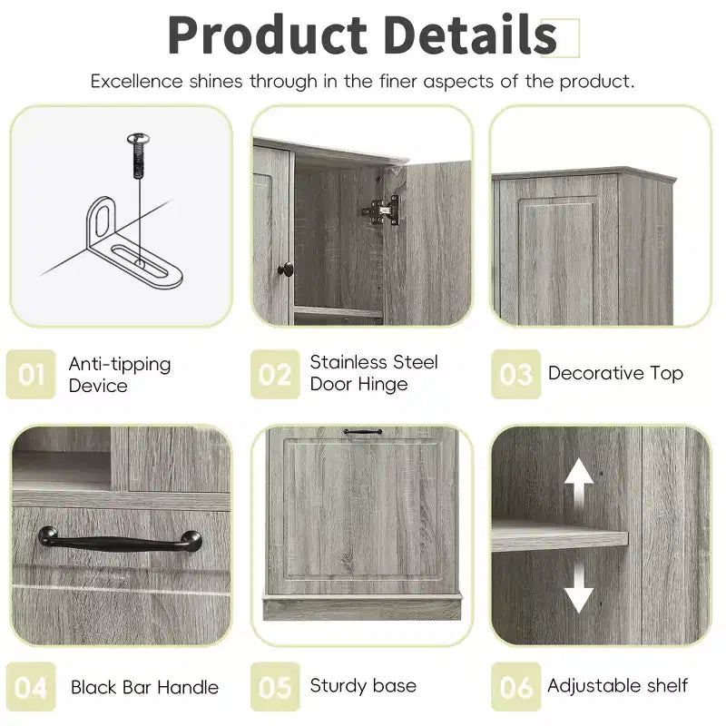MAYEERTY Armoire de rangement haute avec étagères réglables, panier basculant, MDF et poignées en aluminium
