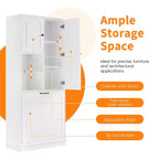 MAYEERTY Armoire de rangement haute avec étagères réglables, panier basculant, MDF et poignées en aluminium