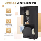 MAYEERTY Armoire de rangement haute avec étagères réglables, panier basculant, MDF et poignées en aluminium