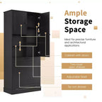 MAYEERTY Armoire de rangement haute avec étagères réglables, panier basculant, MDF et poignées en aluminium