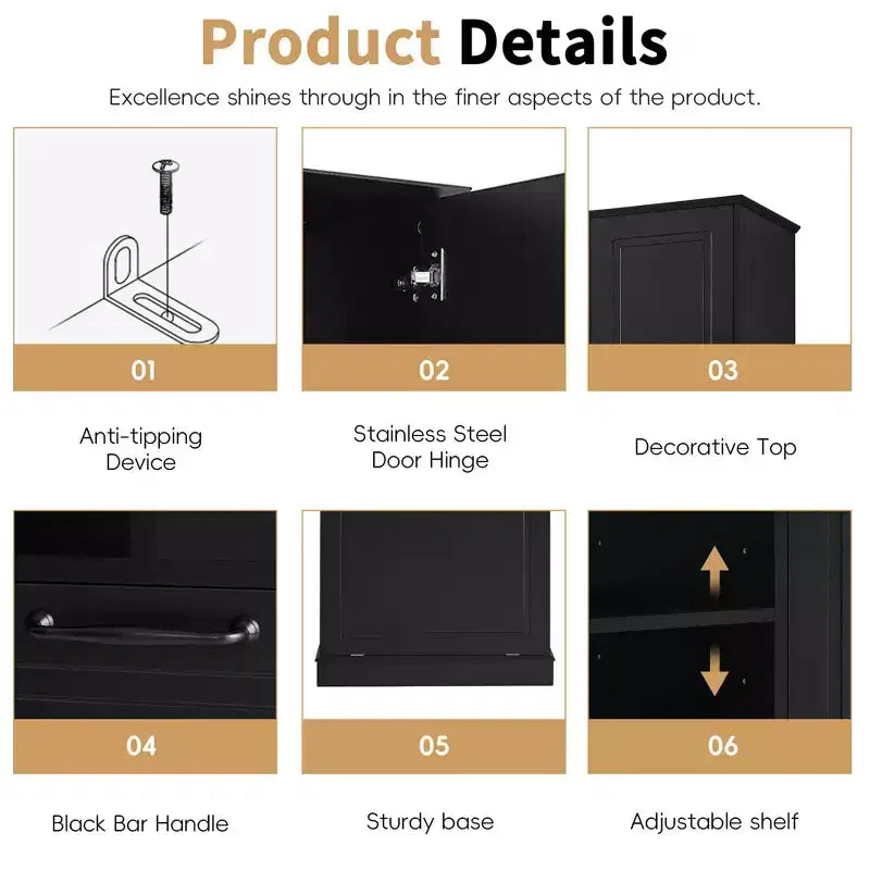 MAYEERTY Armoire de rangement haute avec étagères réglables, panier basculant, MDF et poignées en aluminium