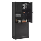 MAYEERTY Armoire de rangement haute avec étagères réglables, panier basculant, MDF et poignées en aluminium
