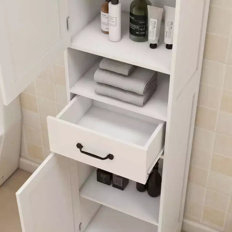 MAYEERTY Armoire étroite haute à double porte, meuble de rangement autonome avec espace fermé pour couloir et salle de bain