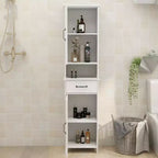 MAYEERTY Armoire étroite haute à double porte, meuble de rangement autonome avec espace fermé pour couloir et salle de bain