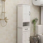 MAYEERTY Armoire étroite haute à double porte, meuble de rangement autonome avec espace fermé pour couloir et salle de bain