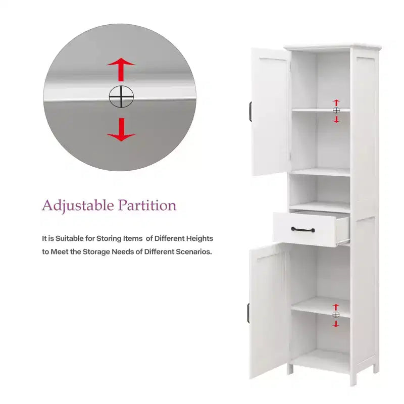 MAYEERTY Armoire étroite haute à double porte, meuble de rangement autonome avec espace fermé pour couloir et salle de bain